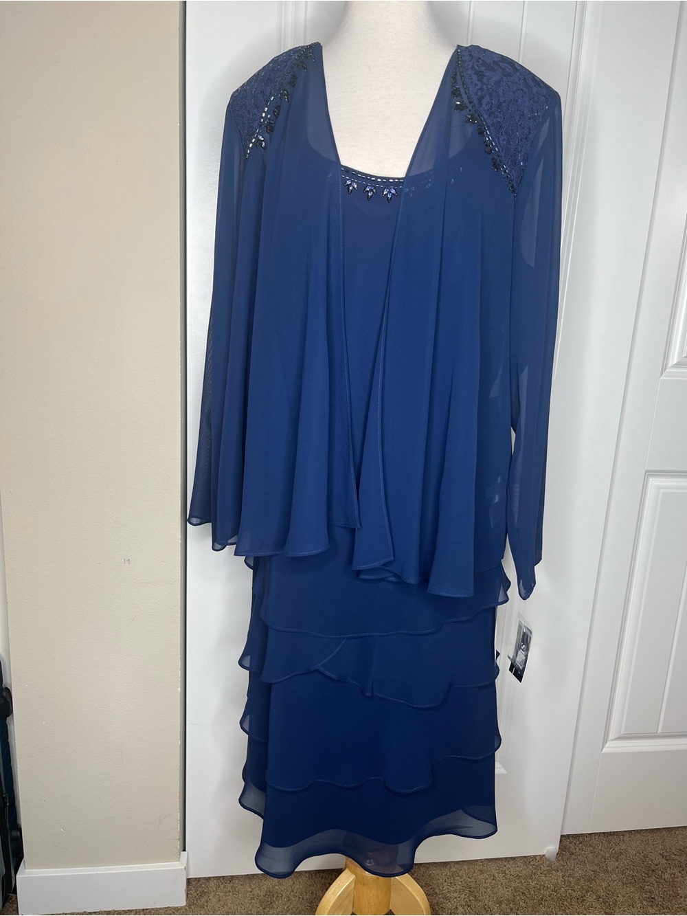 S.L. Fashions Women's Plus Size Embellished Tiered Dress Set Mother of the Bride